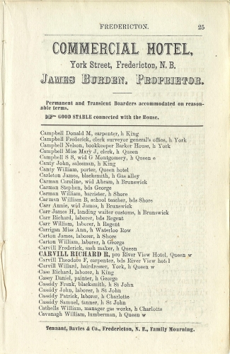 Page 25 of the McAlpine's York and Carleton Counties Directory for 1884-85