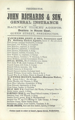 Page 64 of the McAlpine's York and Carleton Counties Directory for 1884-85