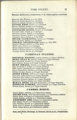 Page 97 of the McAlpine's York and Carleton Counties Directory for 1884-85