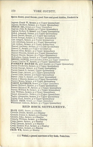 Page 170 of the McAlpine's York and Carleton Counties Directory for 1884-85