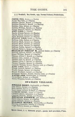 Page 181 of the McAlpine's York and Carleton Counties Directory for 1884-85