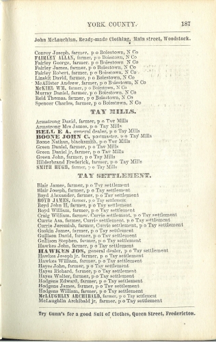 Page 187 of the McAlpine's York and Carleton Counties Directory for 1884-85