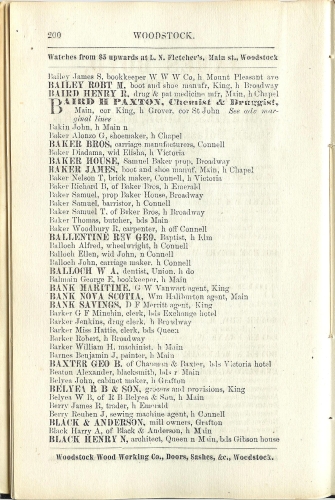 Page 200 of the McAlpine's York and Carleton Counties Directory for 1884-85