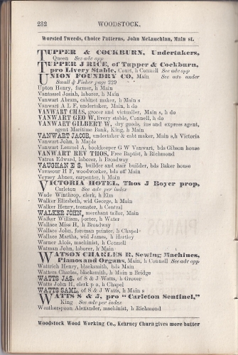 Page 232 of the McAlpine's York and Carleton Counties Directory for 1884-85